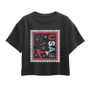 Girls' - Instant Message - Figure Skater Stamp Short Sleeve Boxy Graphic T-Shirt - 1 of 2