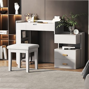 Makeup Vanity Desk with Flip Mirror and Expandable Storage Cabinet for Compact Spaces-3irtyhousy - 1 of 4