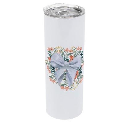 Elanze Designs 20 Ounce Stainless Steel On the Go Travel Tumbler With Push Top Lid, White Bow Floral