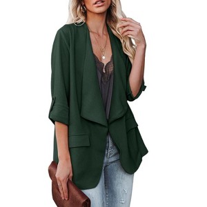 Womens Casual Blazer Jackets Roll Up Long Sleeve Open Front Jacket Loose Fit Longline Blazer Work Office Business Blazers - 1 of 4