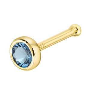Jewelry Avalanche 22G 14K Gold Bezel-set Aquamarine Ball-end Nose Stud - 1 of 3
