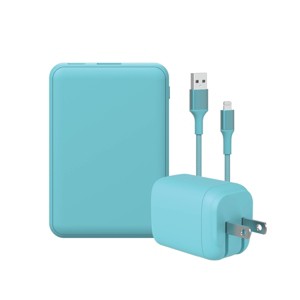 GEMS USB-A to Lightning Charging Gift Set with Power Bank, Cable, and Wall Charger - Teal Blue - 1 of 4