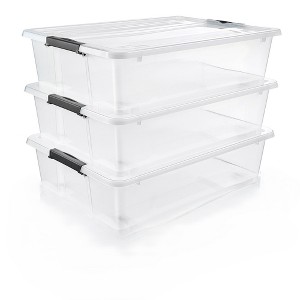 Sorbus 40 Qt Clear Plastic Storage Bins with Lids for Under Bed Storage - Stackable, Heavy Duty Totes for Clothes, Dorm Essentials (3 Pack) - 1 of 4