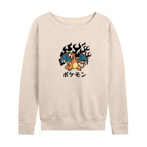 Women's - Pokémon - Charizard Flash Fire Lightweight French Terry Wide Neck Long Sleeve Shirt - 1 of 4