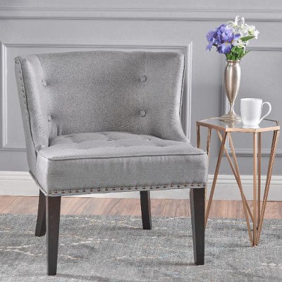 Contemporary Tufted Wingback Chair with Nailhead Trim, Upholstered Waffle Stitch Accent Chair for Living Room, Christopher Knight Home Sofa Chair