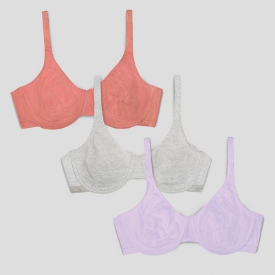 Fruit of the Loom womens Cotton Stretch Extreme Comfort Bra, 3-Pack Desert  Dusk/ Lilac/ Grey 38D