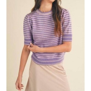 Women's Striped Pointelle Puff Sleeve Sweater - &merci - 1 of 1