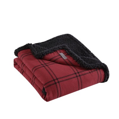 Red and Black Plaid Cotton Sherpa Reversible Throw Blanket