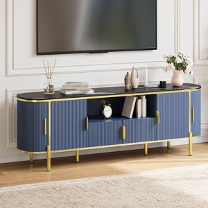 Luxury Fluted TV Stand, Curved Profile Sliding Doors Design TV and Media Console Table with Faux Marble Top and Adjustable Shelves,  for Living Room - 1 of 4