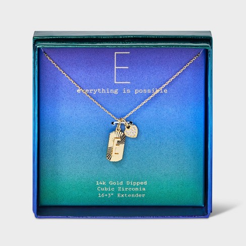 14k Gold Dipped With Cubic Zirconia Heart Initial e Pendant