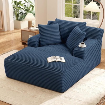 Aukfa Corduroy Sleeper Sofa Bed & Cloud Lounge Chair, No Assembly, Deep Seat, Armrests, 2 Pillows | Boneless Upholstered Chaise for Indoor Comfort