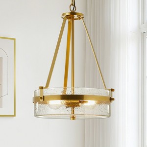 GTCLIGHTING Modern Dining Room Chandelier, 13.5" Gold Textured Glass Drum Chandelier Luxury Hanging Lighting for Living Room Foyer Kitchen Bedroom - 1 of 4