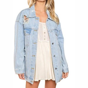 Women's Je T'Aime Mon Amour Distressed Denim Jacket - POL - 1 of 4