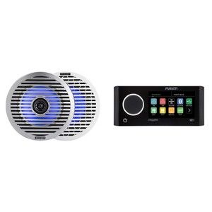 Kicker 51KM614FL 6.5-Inch (165mm) Thin-Mount Marine Coaxial Speakers with RGB LED, 4-Ohm, White & Silver Grilles Included , Bundled with MS-RA770 A... - 1 of 4