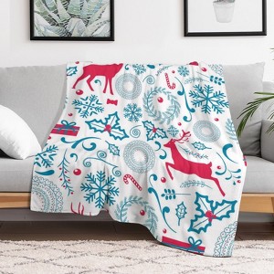 Christmas Deer Flower Christmas Throw Blanket Soft Fleece Christmas Blanket Cozy Flannel Throw for Couch Bed 60x80 inches - 1 of 1