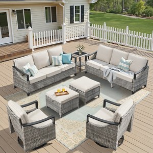 Buenhomino Outdoor Patio Furniture Sets, All-Weather PE Wicker Seating with Swivel Chairs, Sofas, Ottomans & Tables for Garden, Deck & Porch - 1 of 4