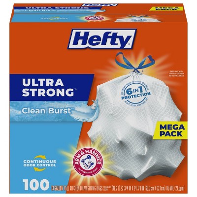 Hefty Ultra Strong Tall Kitchen Drawstring Clean Burst Trash Bags - 13 Gallon - 100ct