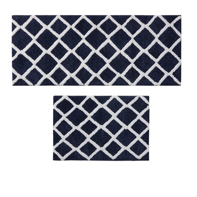 MAYEERTY Classical Diamond Check Pattern Tufted Bath Rug for Btahroom