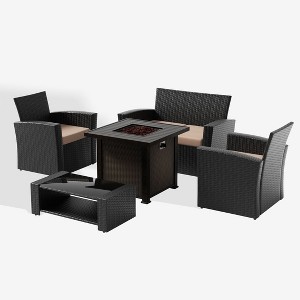 WestinTrends 4 Piece Conversation Outdoor Patio Sofa Set with Square Fire Pit Table - 1 of 4