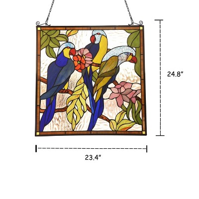 Ava Multi-Colored Tiffany-Glass Parrot Window Panel 24" Tall