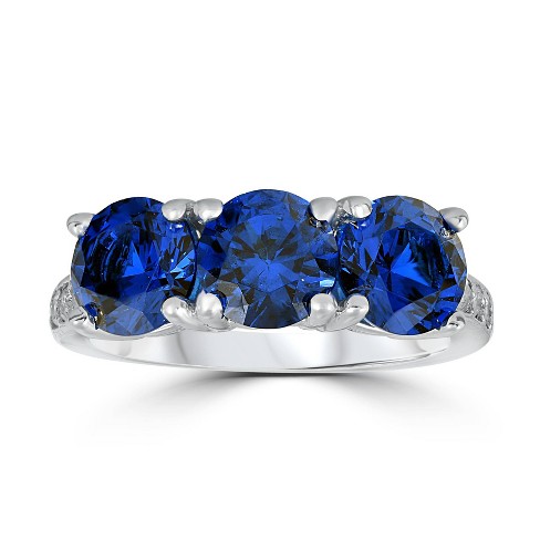 Pompeii3 3 3/4ct Diamond & Synthetic Blue Sapphire Ring 10K White Gold 3- Stone - image 1 of 4