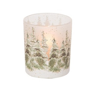 Transpac Medium Glass Winter Scene Candle Holder for Votive Candles Multicolor Holiday Tabletop Decoration - 1 of 1