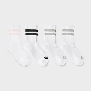 Women's Cushioned Striped Varsity 4pk Short Crew Socks - All In Motion™ White/Gray/Pink 4-10: Arch Support, Zone Cushioning - 1 of 3