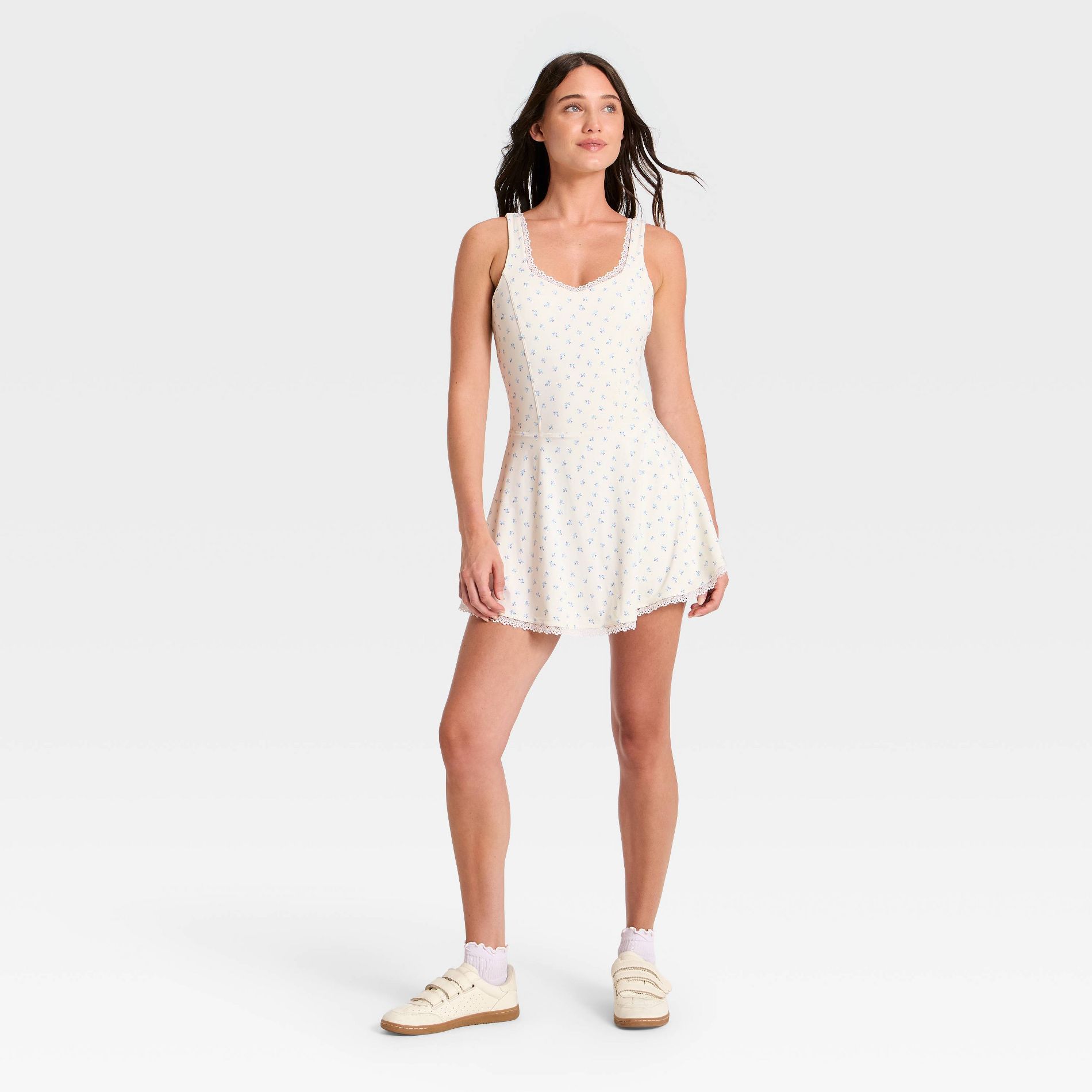 Women's Active Lace Trim Ruffle Dress - JoyLab™ Light Blue Floral XXS