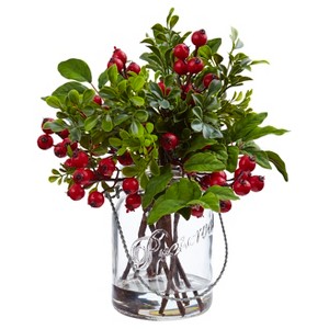 Nearly Natural Berry Boxwood in Glass Jar - 1 of 1