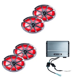 Memphis Audio 2 Pair of MXA69L MXA 6x9" Marine Grade Coaxial Speakers w/RGB LED with a MM500.4V 4-Channel Marine Amplifier - 1 of 4