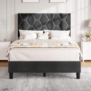 Tackview Bed Frame with Upholstered Headboard, Heavy-Duty Platform Bed Frame with Strong Wood Slats, No Box Spring Needed - 1 of 4