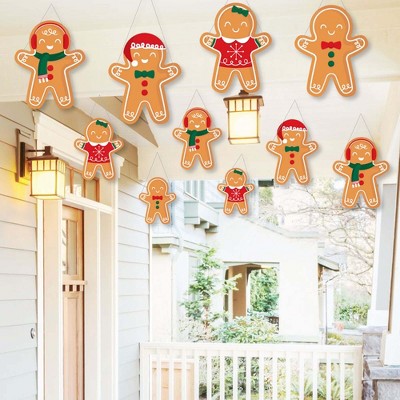 Big Dot of Happiness Hanging Gingerbread Christmas - Outdoor Gingerbread Man Holiday Party Hanging Porch and Tree Yard Decorations - 10 Pc