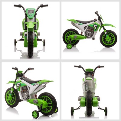 Green 12V Electric Kids Ride-On Motorcycle with Training Wheels