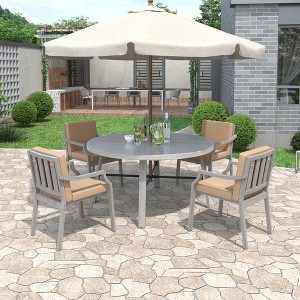 5pcs Patio Dining Table Set, Outdoor Conversation Set, Table and Chairs Set with Umbrella Hole and Cushions for Backyard, Antique Gray -ModernLuxe - 1 of 4
