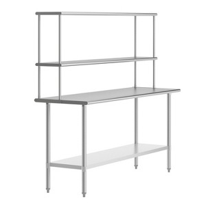 Flash Furniture Rawcliffe Portable Prep and Work Table with 18 Gauge Stainless Steel Top Shelf and Double Overshelves and Galvanized Steel Undershelf - 1 of 4