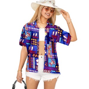 LA LEELA Button Down Shirt Floral Summer Beach Party Colorful Shirt Hawaiian Blouse Short Sleeve Vacation Dress Tee Shirts - 1 of 4
