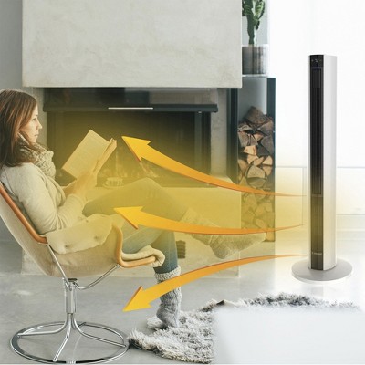 White Ceramic Tower Fan and Heater with Thermostat and Automatic Shut-off