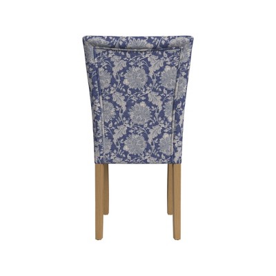 Blue Floral Upholstered Parsons Side Chair with Wood Legs, Set of 2