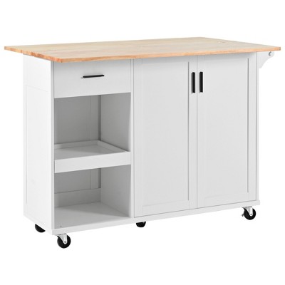 CLIHOME Kitchen Island with Foldable Counter Top, Rolling Kitchen Storage Cart with Slide-Out Shelf, Towel Rack and Drawer