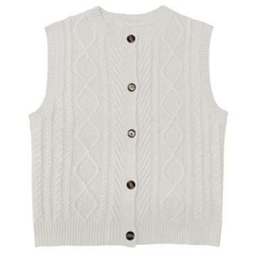 Girls' Cable Knit Button - Front Sleeveless Cardigan Vest