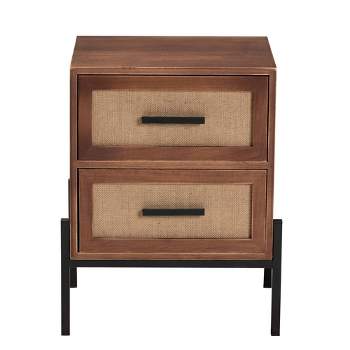 Paxley Wood and Fabric 2 Drawer End Table Walnut Brown/Beige/Black - Baxton Studio