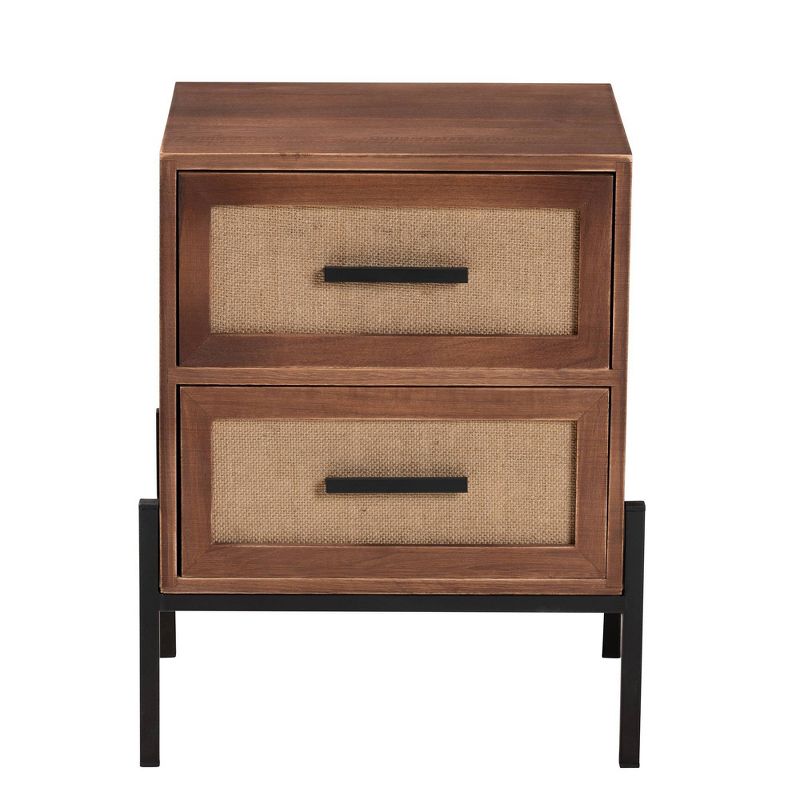 Paxley Wood and Fabric 2 Drawer End Table Walnut Brown/Beige/Black - Baxton Studio, 1 of 11