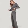 Anna-Kaci Lounge Women's V-Neck Long Sleeve Knit Top and Drawstring Waist Lounge Pants Two Piece Set - 3 of 4