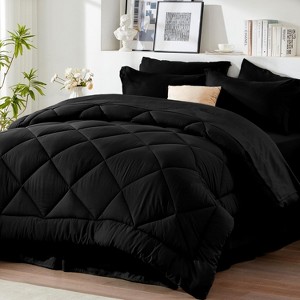 8-Piece Queen Bed-in-a-Bag - All-Season Black Comforter Set with Fluffy Comforter, Sheets, Quilt, Pillowcases, Shams & Bed Skirt - 1 of 4