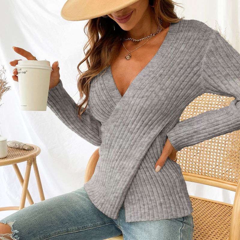 Women's Ribbed Surplice Wrap Sweater - Cupshe, 3 of 5