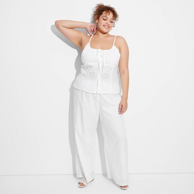 Women's High-Rise Eyelet Relaxed Pants - Wild Fable™