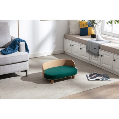 Bellura Pet - Scandinavian style Elevated Dog Bed Pet Sofa With Solid Wood legs and Bent Wood Back, Velvet Cushion, Walnut