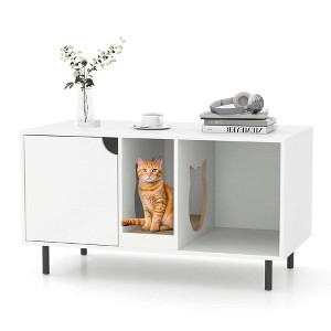 Costway 40" Hidden Cat Washroom with Storage Removable Scratcher Metal Legs for Large Cats Gray/White - 1 of 4