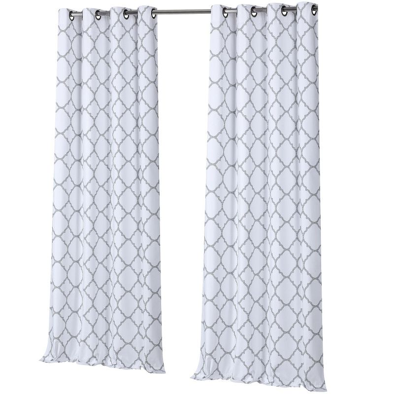 Kate Aurora 2 Pack: Kate Aurora Thermal Lined Gray & White Trellis Grommet Blackout Curtains - 52 in. W x 84 in. L, 4 of 7