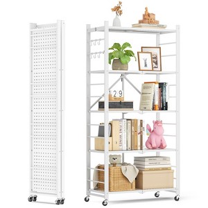 SKONYON Storage Shelves, Foldable Metal Shelving Units for Garage Kitchen Bakers, Collapsible Organizer Rack, Heavy Duty on Wheels - 1 of 4